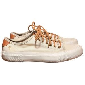 Frye Ludlow Low Top Off White Canvas Rawhide Leather Lace Up Sneakers Men's 8